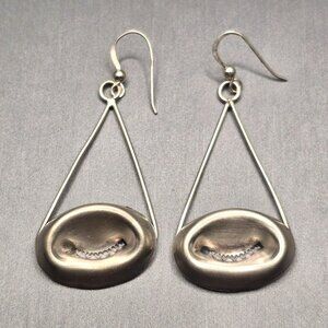 VTG Sterling Silver 925 Triangular Frame Dangle Earrings 2.25" Modernist